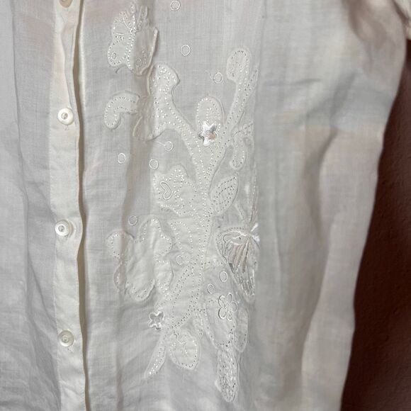 Icecle 100% linen white with appliqués button down - Picture 2 of 5